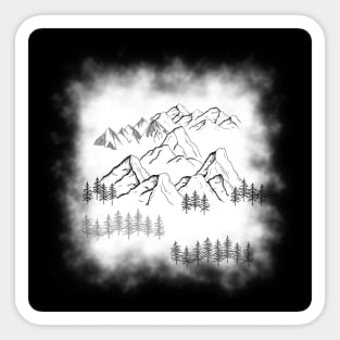 Black and White ombre forest mountain landscape Sticker